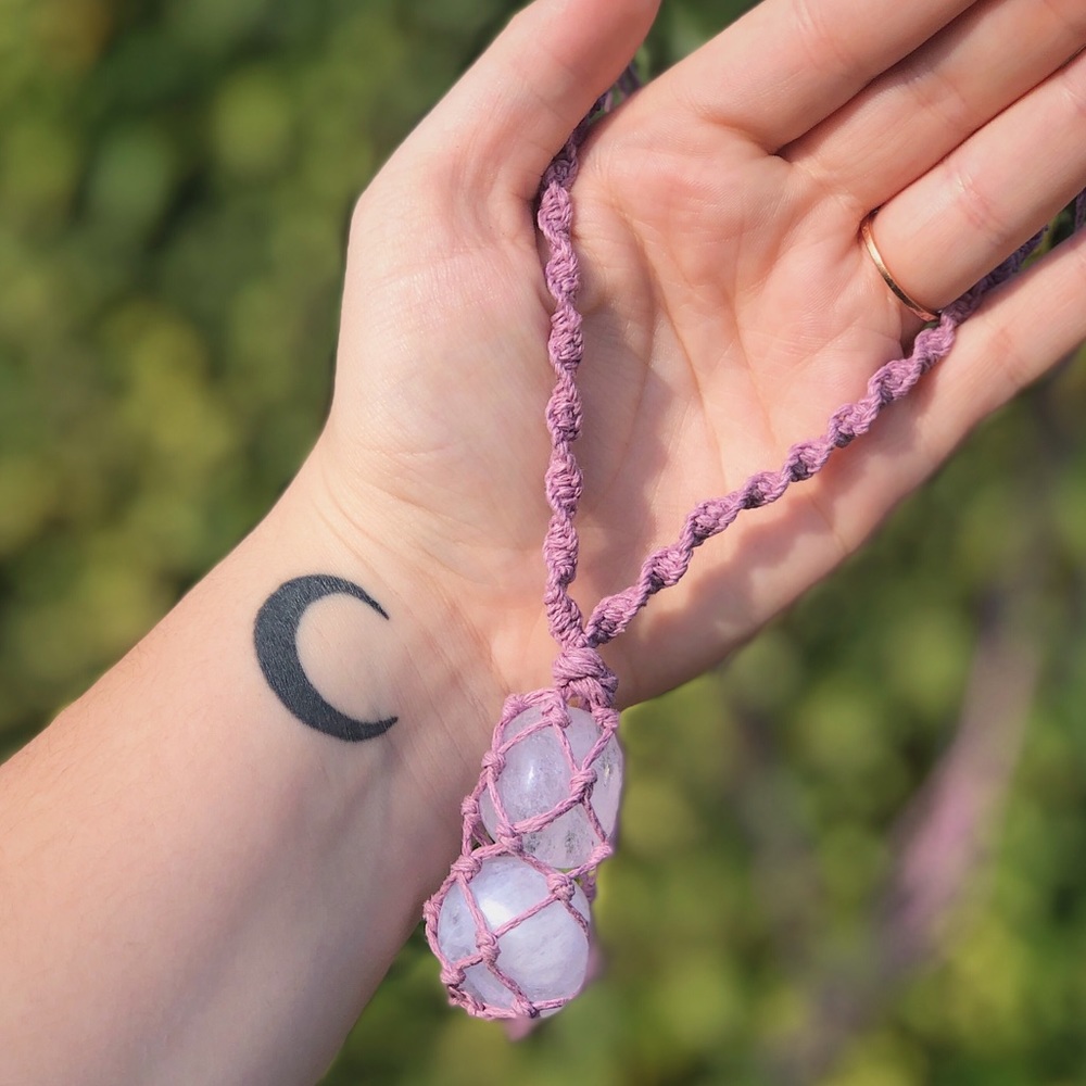 Purple Obsidian Macrame Necklace Double Stone